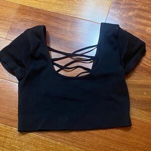 Aerie Black Crop Top with Crisscross Back GUC